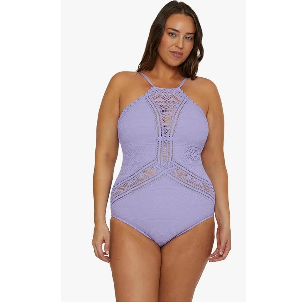 Becca Plus Color Play Crocheted High Neck One-Piece Swimsuit Size 2X 20-22 $168
